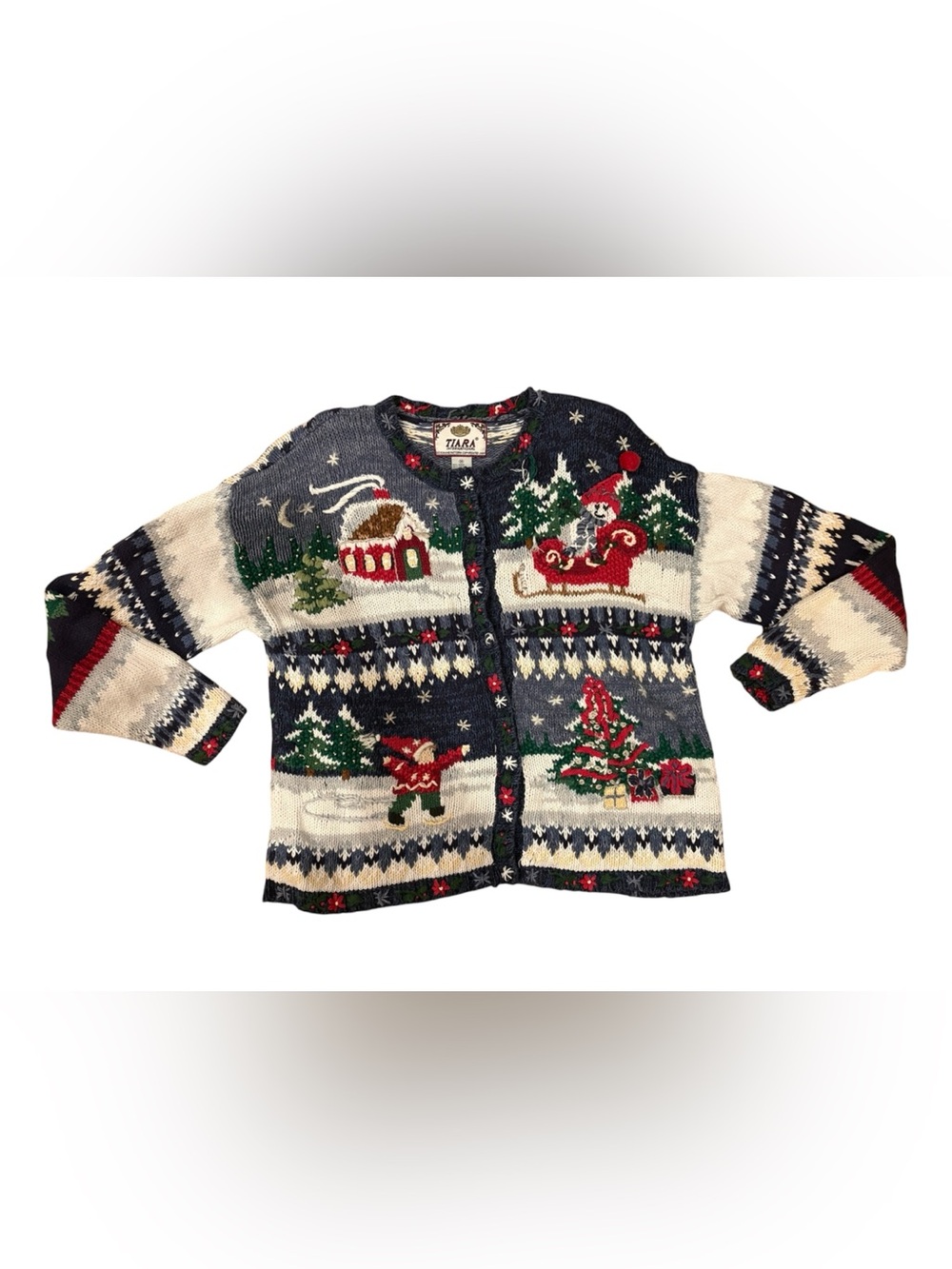 Vintage Y2K Christmas Sweater Cardigan medium - as is HOLE
